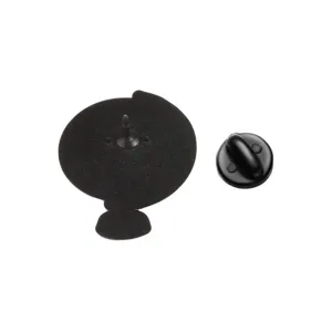 Black metal teacher globe lapel pin back view with secure clasp badge accessory.