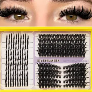 DIY segmented false eyelashes detail view, showing fluffy volume lash extensions and packaging tray.