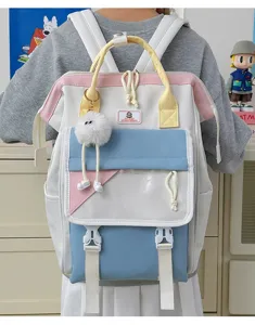 Casual colorblock school backpack for students, stylish and large capacity daypack.