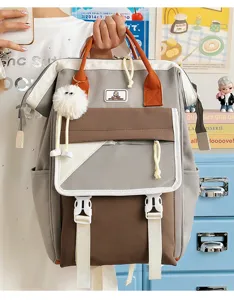 Japanese vintage style color block backpack for women and students large capacity casual school bag