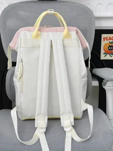 Japanese style women backpack casual white pink yellow color block large capacity school bag