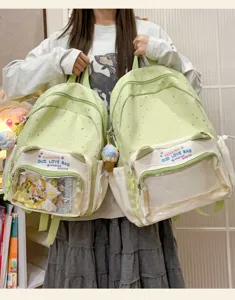 Cute transparent ita backpack with cat ears and star print, large capacity daily school bag