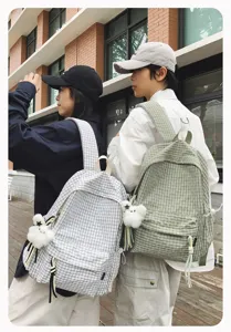 Mochila de cuadros para mujer, bolso de lona grande para la escuela, trabajo y moda casual.