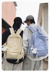Mochila a cuadros fresca para mujer, gran capacidad bolsa escolar para estudiantes y mochila casual