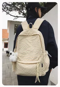 Mochila a cuadros elegante para mujer, gran capacidad para la escuela y uso diario.