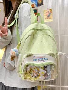 Cute Cat Ear Transparent Pocket Ita Backpack Star Print Large Capacity School Bag Casual Daypack For Teen Girls