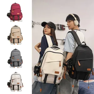 Nuevo mochila escolar de color solido para estudiantes estilo coreano gran capacidad viaje uso diario.
