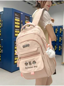 Rosa Segeltuch Schulrucksack mit mehreren Fächern lässiger Tagesrucksack für Studenten