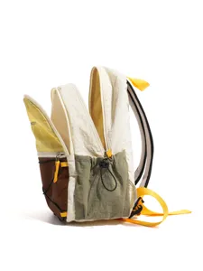 Color-blocked multi-compartment backpack for outdoor travel, stylish casual daypack.