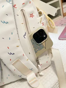 Mochila de lona con estampado de estrellas estilo japonés para niñas bolso blanco casual