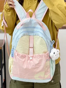 Nylon Wasserdichter Lässiger Rucksack Für Damen Herren Farbblock Schule Schultasche Große Kapazität Reise Daypack