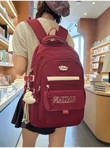 Gran capacidad casual linda mochila escolar para estudiantes mujeres rojo viaje