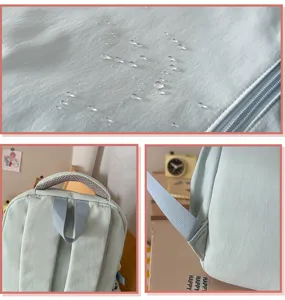 Mochila escolar impermeable de gran capacidad estilo coreano vista detallada azul.
