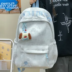 Lässiger Campus-Rucksack mit großem Fassungsvermögen, süßem Welpen-Anhänger und Stickerei.