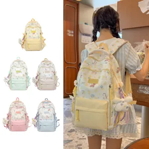 Ins style fresh school bag cute cartoon print backpack for student casual travel daypack backpack