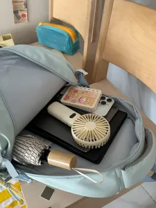 Mochila azul bonita de estilo coreano para niñas, bolsa escolar grande para viajes.