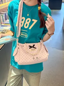 Γυναικείο Casual Nylon Polka Dot Crossbody Bag Sweet Cute Lace Trim Drawstring Bucket Bag Fashion Travel Shoulder Bag