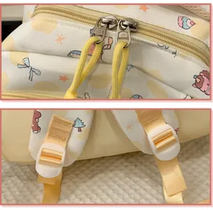 Cute cartoon print school backpack product details with dual zipper and adjustable straps