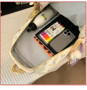 Cute cartoon print school backpack for teen girls casual travel daily use with large capacity
