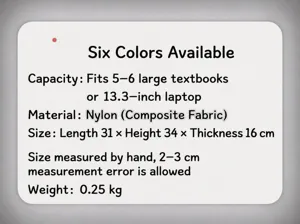 Canvas tote bag detailed size and capacity specification chart showing dimensions and material.