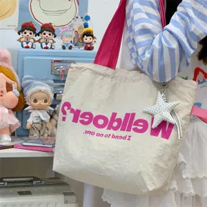 New canvas tote bag, large capacity shoulder handbag with stylish letter print for casual daily.