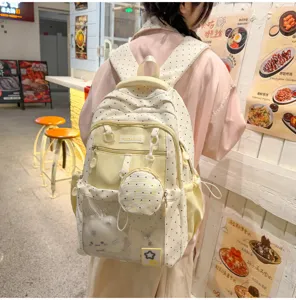 Cute polka dot school backpack for teenage girls, large capacity lightweight bookbag.
