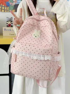 Koreanischer Ins College Stil Polka Dot Große Kapazität Studenten Rucksack Süße Spitzenrüsche Niedliche Reise Schultasche