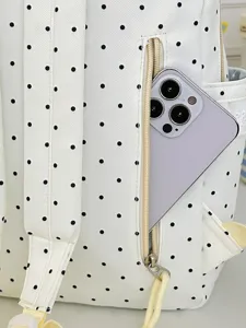 Koreanischer süßer gepunkteter Canvas-Rucksack für Studenten, stilvoller Freizeit-Tagesrucksack.