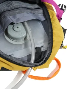 Outdoor hiking sports backpack with internal hydration bladder pocket detail view.