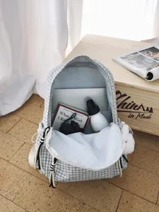 Mochila a cuadros casual para mujer, gran bolso escolar, elegante mochila diaria para trabajo.