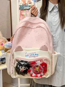 Pink cat ear ita bag large capacity transparent badge backpack cute school bag for girls