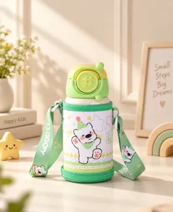 Bouteille isotherme en acier inoxydable pour enfants avec motif d'ours, tasse à paille.