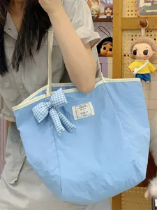 Casual Τσάντα Tote από Νάυλον Μεγάλης Χωρητικότητας Διπλή Όψη Χαλαρή Τσάντα Χειρός Μονόχρωμη Τσάντα Ώμου για Γυναίκες