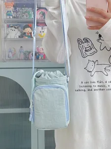 Casual Aplo Monohromo Nylon Crossbody Tsanta Gynaikeia Mikri Tetragoni Tsanta Tilefonou kai Mpoukalioy Nerou