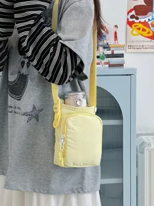 Κίτρινη τσάντα χιαστί καμβά γυναικεία, μινιμαλιστική θήκη κινητού και καθημερινή τσάντα νερού.