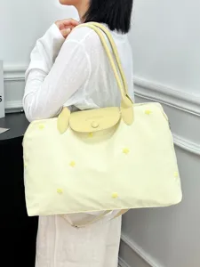 Large Capacity Travel Tote Bag Women Casual Commuter Shoulder Handbag Lightweight Embroidered Star Pattern PU Tote
