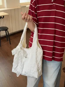 Weisse spitze segeltuch tote bag modische schultertasche mit schleife fuer den alltag