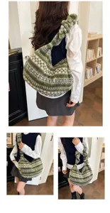 Cozy fuzzy shoulder bag for women, winter knitted hobo handbag with ruffled strap.