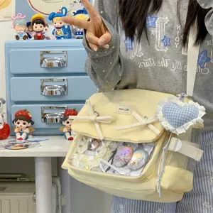 Korean niche pleated bow ita bag for women, cute canvas shoulder crossbody cloud bag with window.