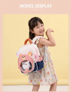 Cute kids backpack kindergarten toddler cute bear school bag with clear window and plush toy