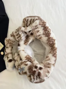Fuzzy plush hobo bag for women, autumn winter casual brown printed soft shoulder crossbody bag