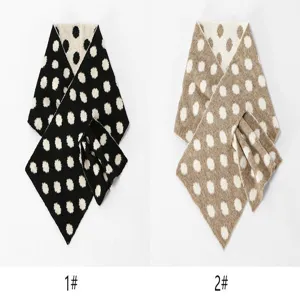 Bufanda de punto con lunares retro, calentador de cuello estampado de doble cara.