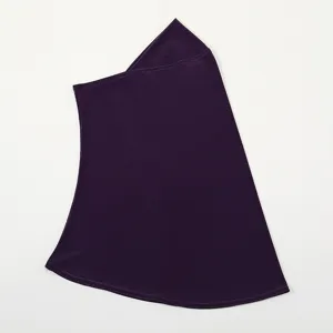 Dark purple women hijab detail view, soft breathable stretch fabric neck cover design.