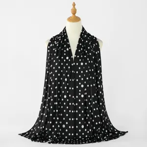 Black white polka dot scarf soft hijab stylish headscarf women shawl detail view