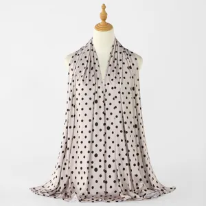 Women's Fashion Long Scarf Crystal Fabric Polka Dot Print Lightweight Soft Shawl Hijab Head Wrap For Outdoor Daily