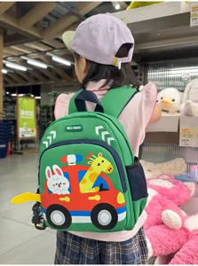 Cute kids backpack for boys and girls, waterproof toddler school bag with lovely cartoon car design.