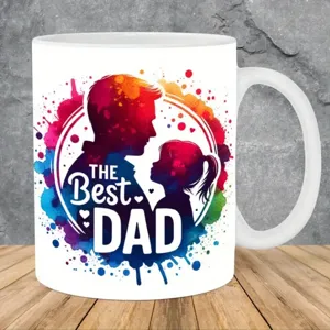 Ceramic coffee mug with custom father day best dad print design for home and office use.