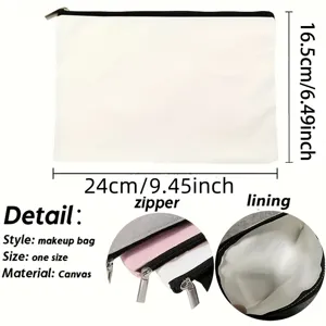 Trousse de maquillage en toile avec fermeture éclair et doublure intérieure pratique.