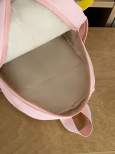 Pink cute kids backpack main view showing spacious interior and smooth zipper design.