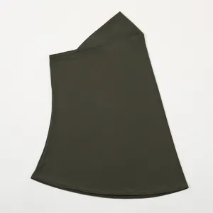 Dark green Muslim hijab inner cap with neck cover, breathable and sun-protection detail shot.